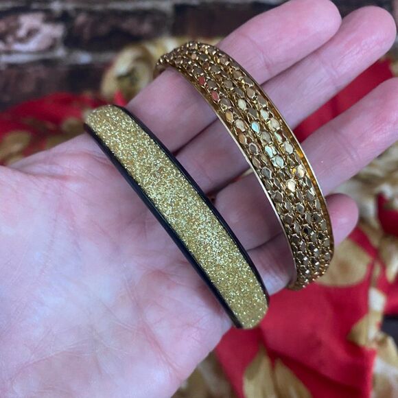 Gold Bangle Bracelets Set of Two Size Small Medium - Picture 3 of 6